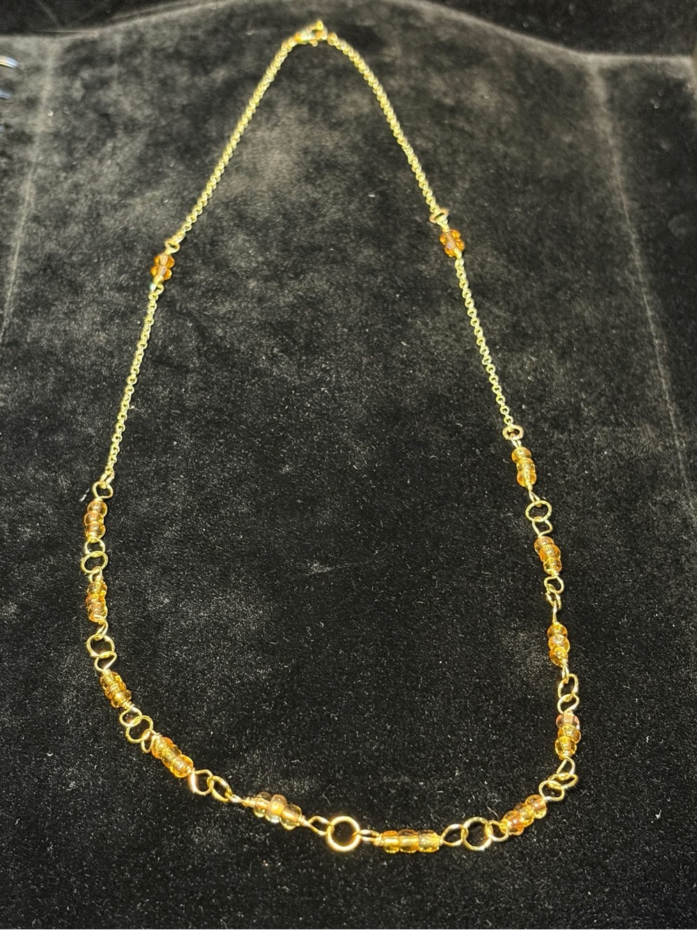 Gold-Tone Beaded Link Necklace in Amber